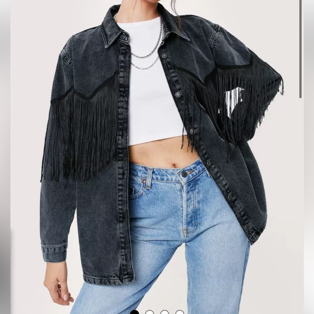 Nasty Gal Oversized Fringe Denim Jacket - Picture 3 of 4